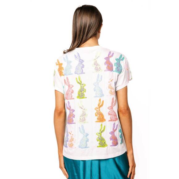 NEW QUEEN OF SPARKLES multi easter bunny tee in white - Picture 3 of 5
